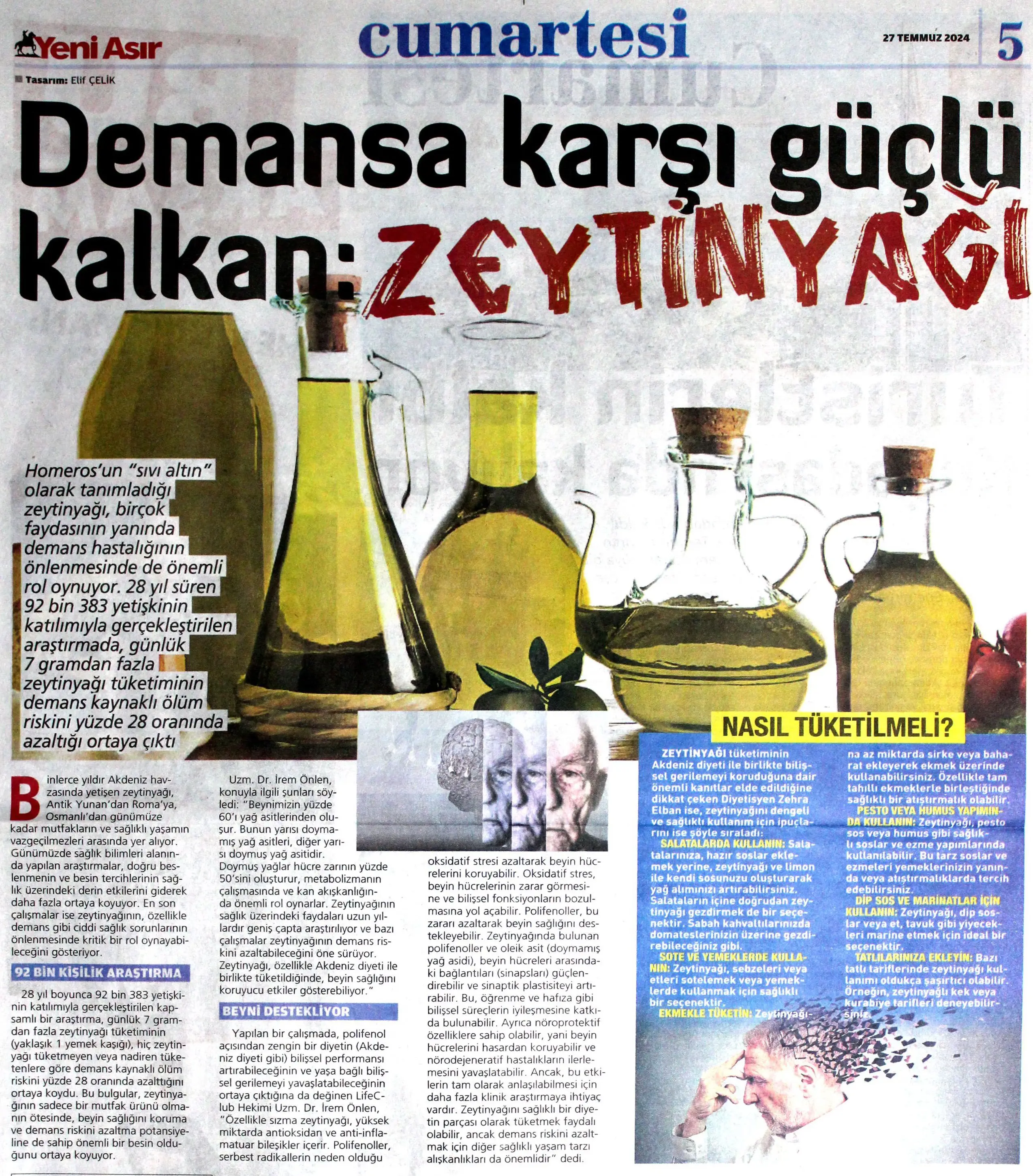 Demansa Karşı Güçlü Kalkan Zeytinyağı - Yeni Asır Gazetesi